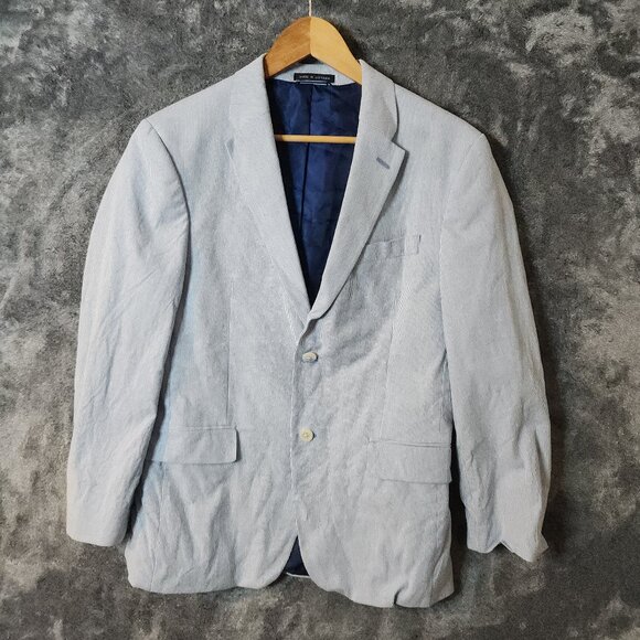 Tommy Hilfiger Blazer Sport Jacket Blue White Stripe Mens 38 Lined Cotton EUC - Picture 1 of 10